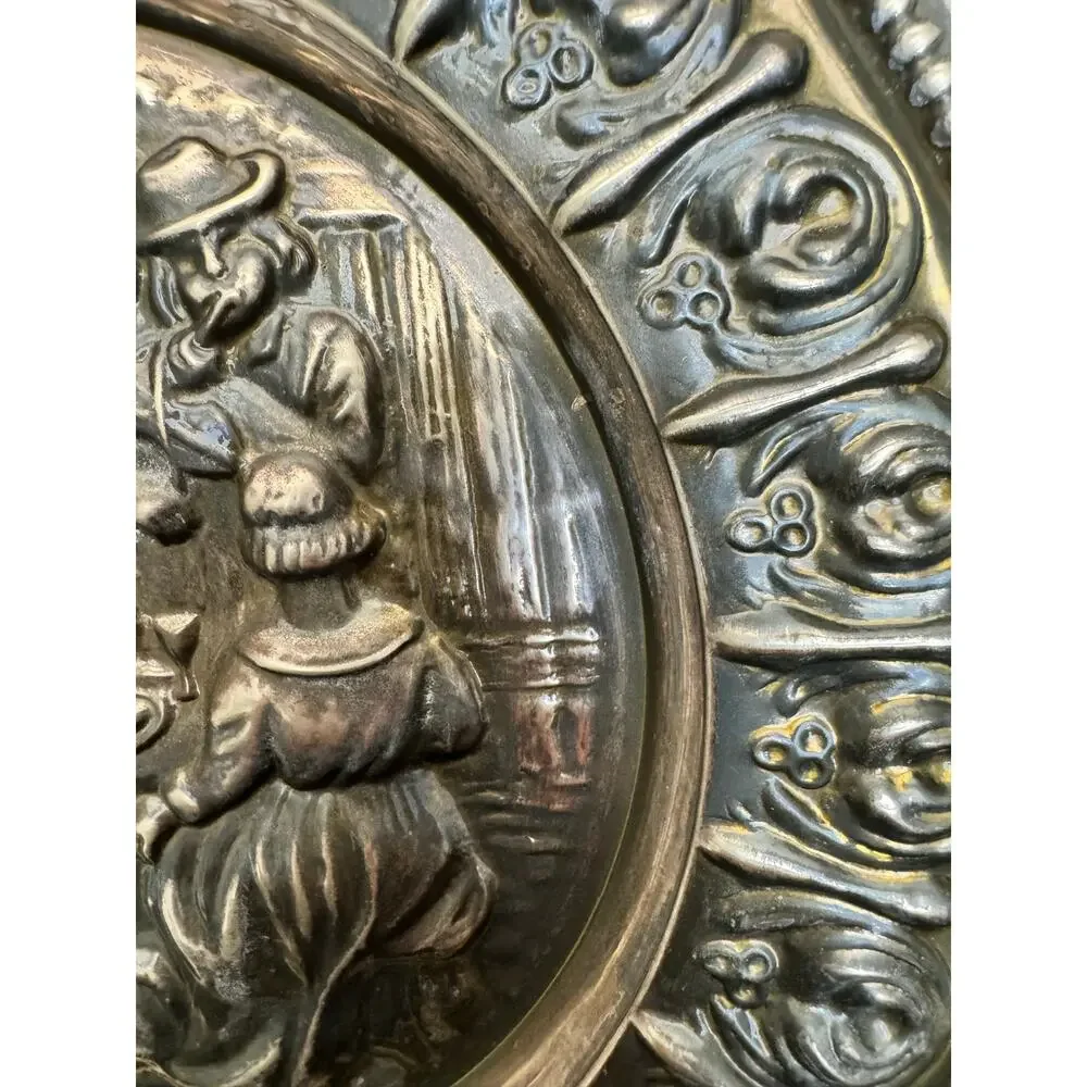 Mid Century Peerage English Brass Hammered Art Plate Pub Scene